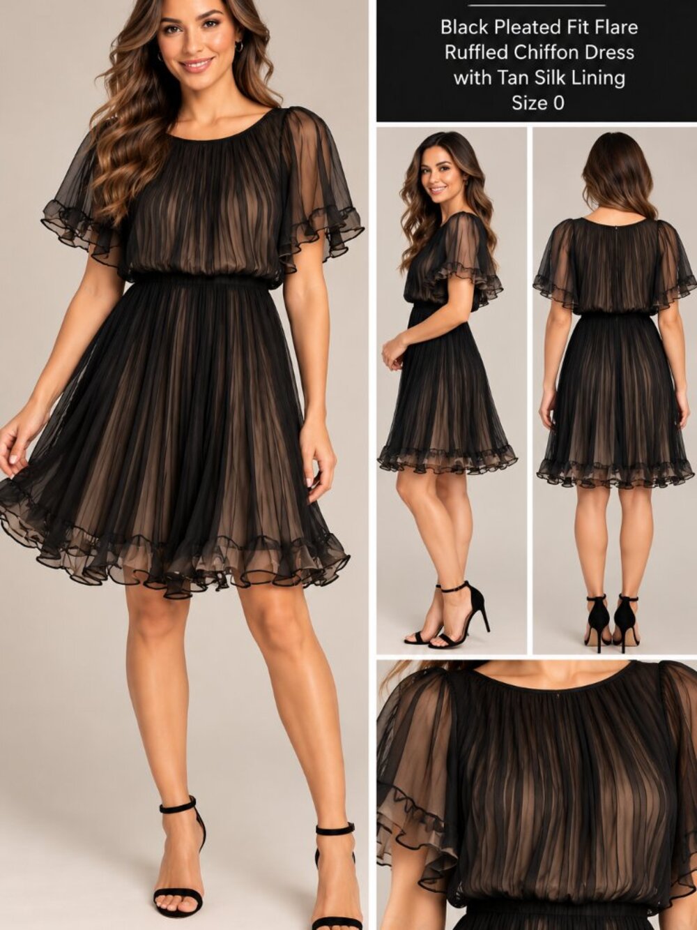 3.1 Phillip Lim Black Pleated Fit Flare Black Ruffled Chiffon Women's Dress SZ 0